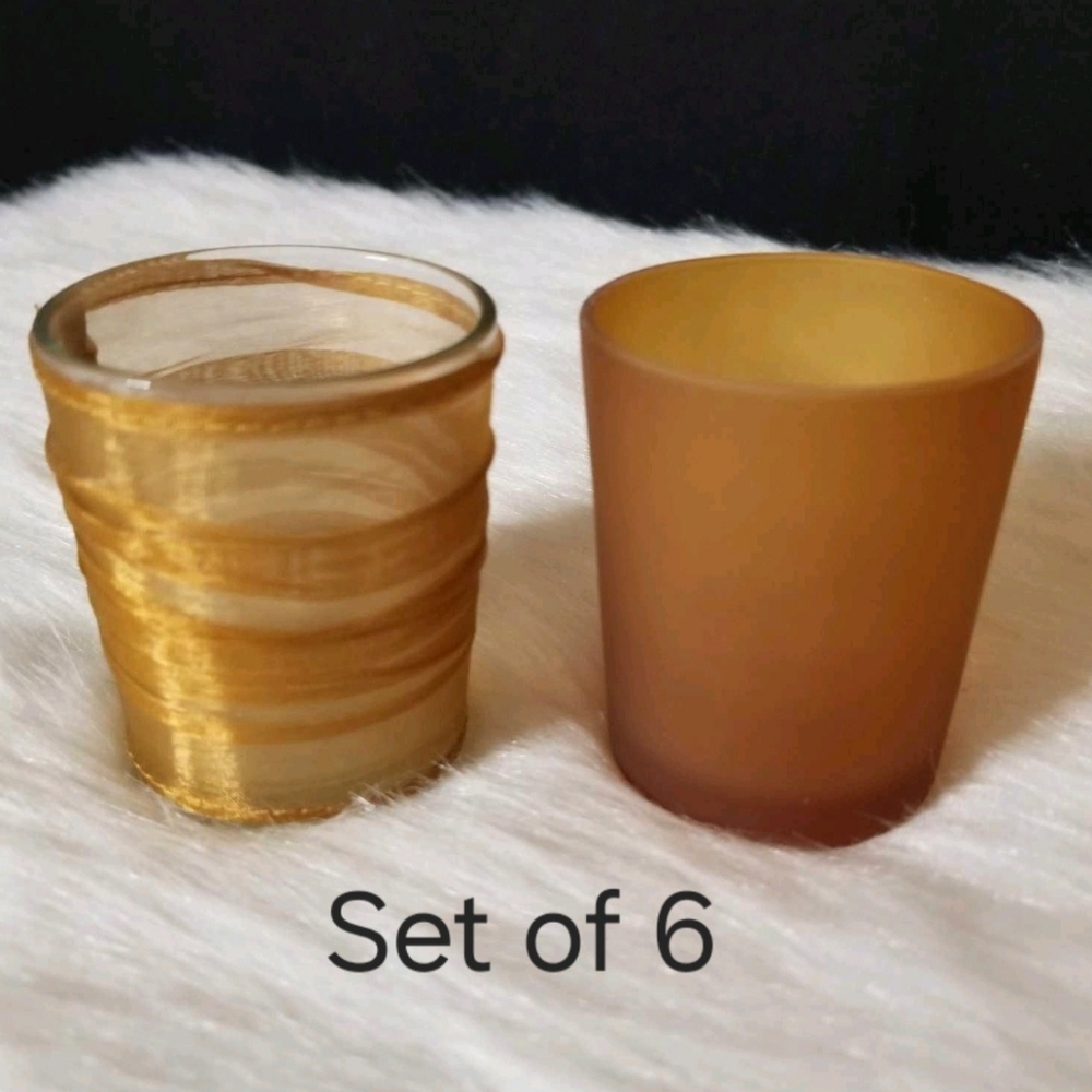 Amber Glass Votive Candle Holders - Set of 6